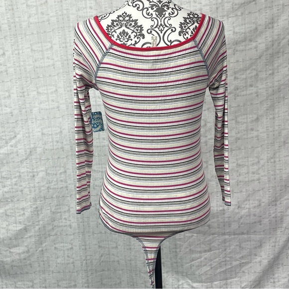 NWT Large Free People Put A Stripe On It Thong Bodysuit Vneck Long Sleeves - Picture 8 of 15